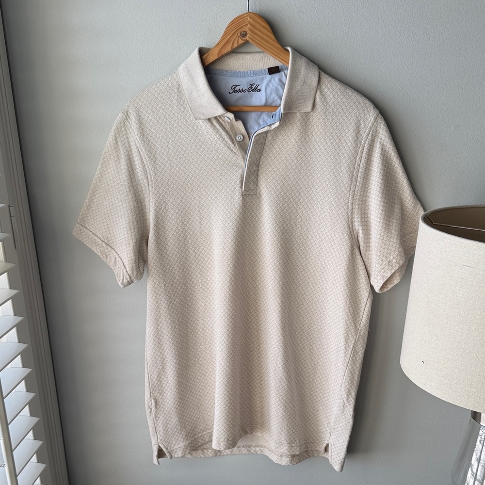 Tasso Elba Cream and Blue Polo